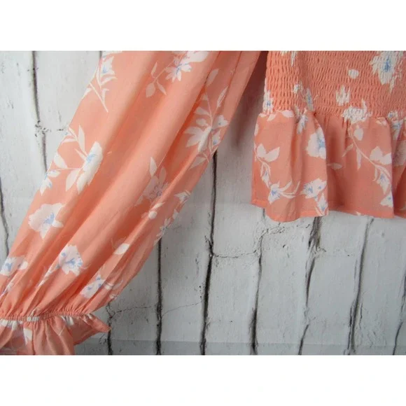 Flying Tomato Women's Peach Floral Large Off Shoulder Crop Blouse - Picture 5 of 5